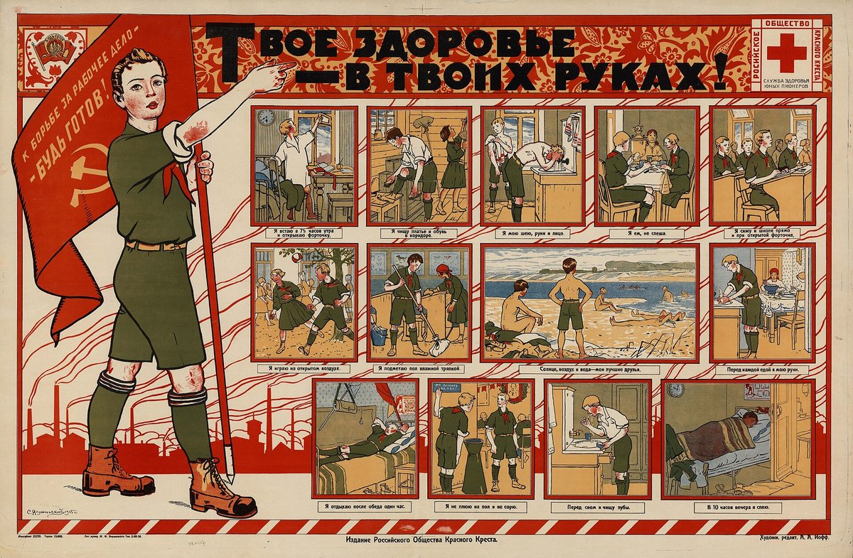 Detail from the 1925 health poster featured in SovietRx’s history of Soviet medicine.